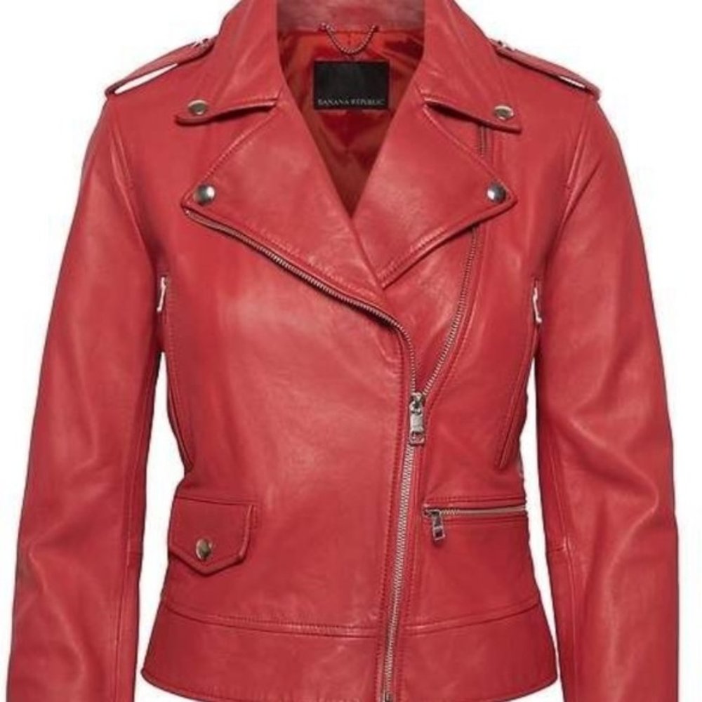 Banana Republic NWOT Red Leather Moto Jacket XS